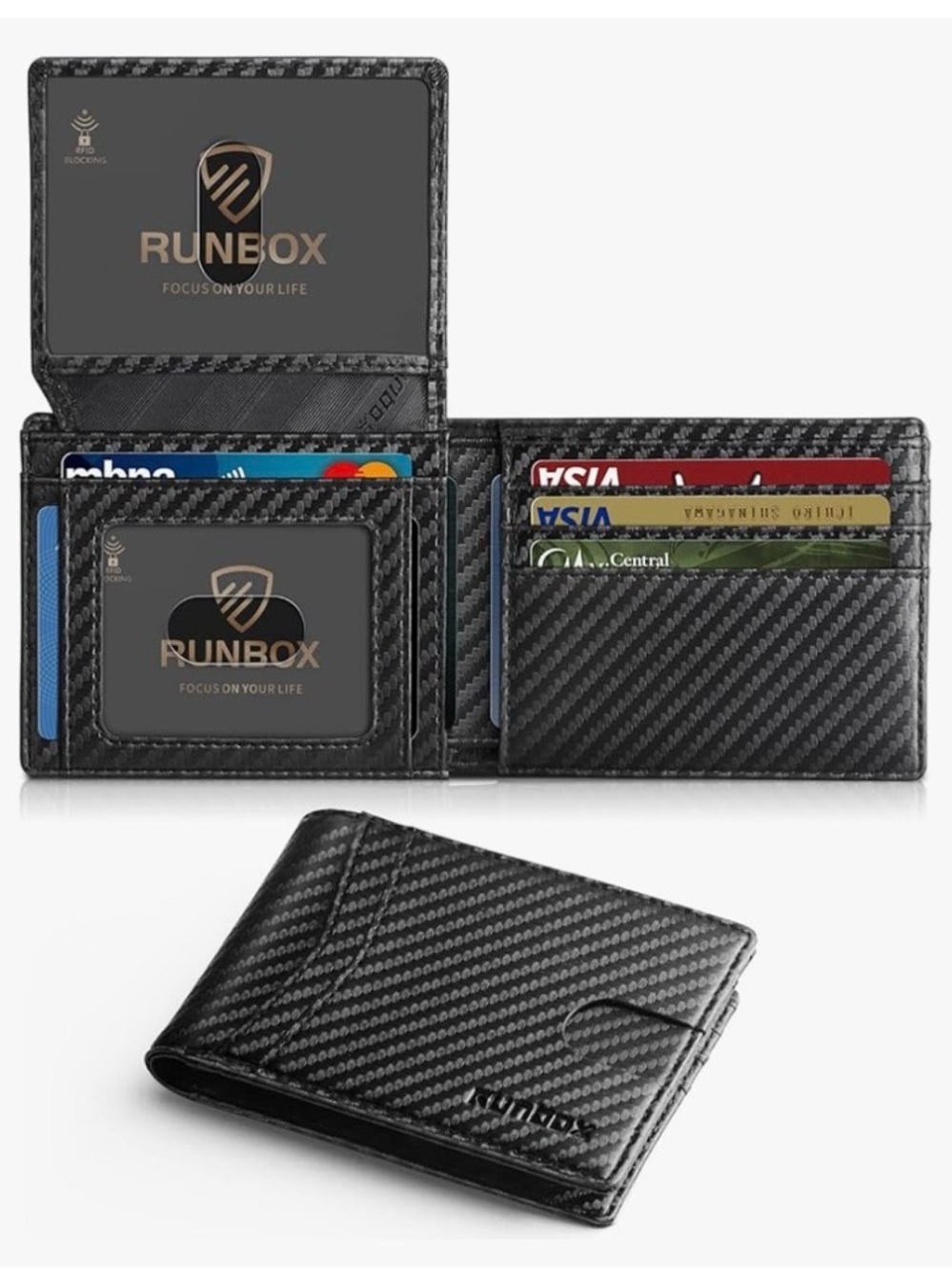 Black Carbon Fiber RFID Bifold Wallet for Men